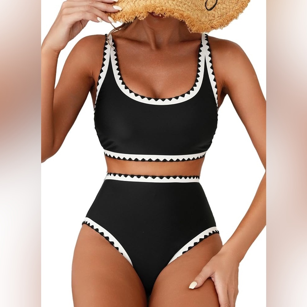 Black and White Women's Swimwear Set